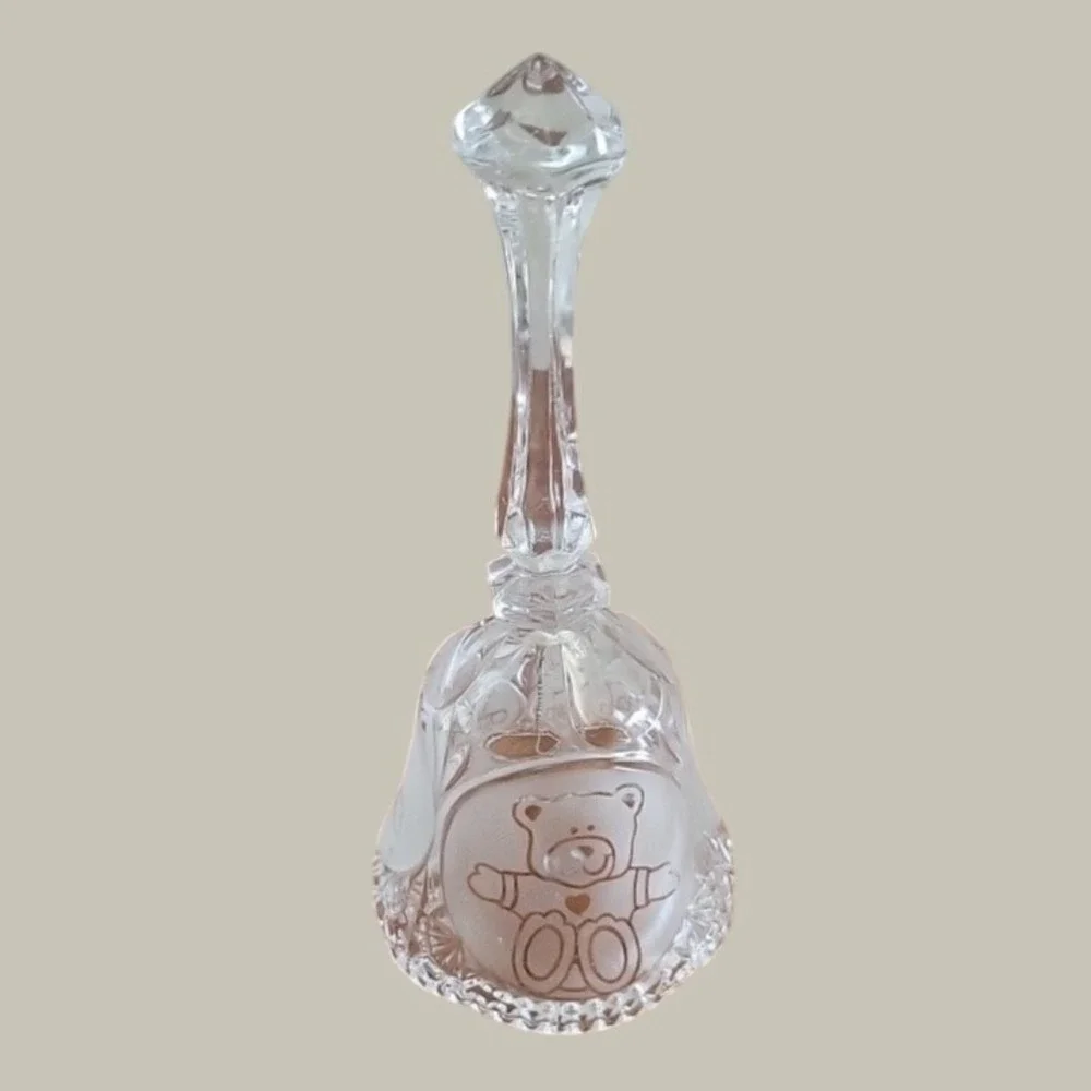 Crystal Glass Bell Vintage Teddy Bear Nursery Decor Collectible Clear